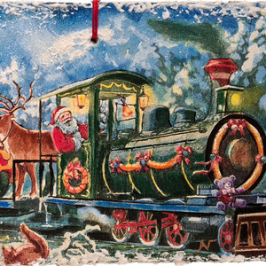 Ξύλινο χριστουγεννιάτικο διακοσμητικό κάδρο Άι Βασίλης τραίνο - 35 x 16εκ. - ξύλο, πίνακες & κάδρα, ντεκουπάζ, χριστουγεννιάτικο, διακοσμητικά, ευχετήριες κάρτες - 4