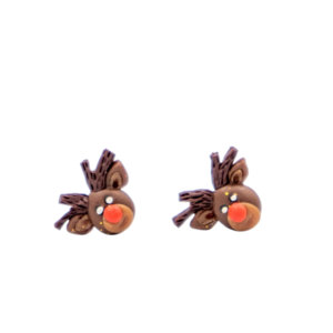 Χειροποιητα σκουλαρικια χριστουγεννιατικα ρουντολφ απο πολυμερικο πηλο με καρφακι περιπου 1εκ. - ορείχαλκος, πηλός, καρφωτά, μικρά - 2