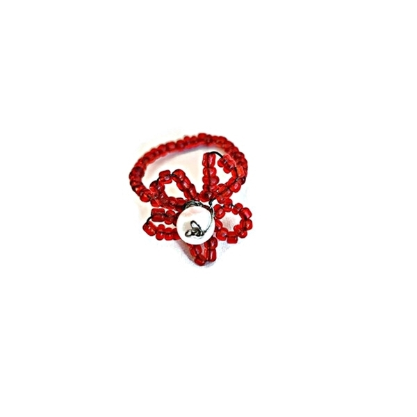 δαχτυλίδι κόκκινο λουλούδι μαργαρίτα με πέρλα - γυαλί, χάντρες, λουλούδι, σταθερά, φθηνά