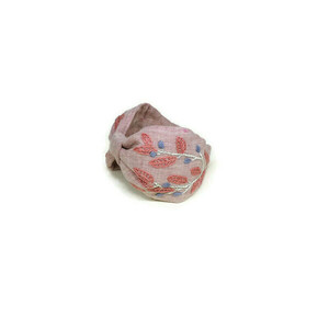 Χειροποίτη φλοράλ στέκα με κέντημα στο χέρι σε ροζ λινό ύφασμα / Handmade floral embroidery headband in rose linen cloth . - ύφασμα, για τα μαλλιά, στέκες - 3