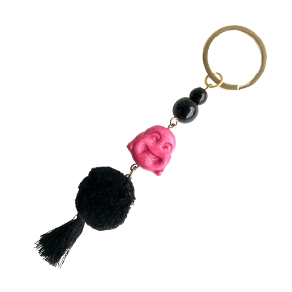 Μπρελόκ κλειδιών Βούδας χαμογελαστός ροζ χαολίτης ημιπολύτιμη πέτρα μήκος 13 εκ - ημιπολύτιμες πέτρες, χαολίτης, Βούδας, αυτοκινήτου, σπιτιού