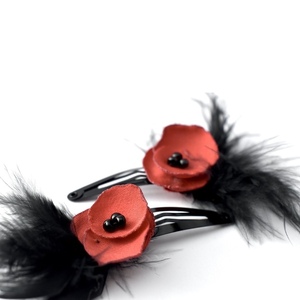Hair clips με κόκκινα λουλούδια - δώρο, λουλούδια, αξεσουάρ μαλλιών, hair clips - 3