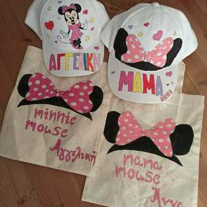giga σετ για μαμά και κόρη matching καπελάκια και τσαντάκια με θέμα τη ποντικίνα μίνι - όνομα - μονόγραμμα, καπέλα, μαμά και κόρη - 5