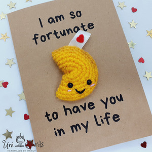 Ευχετήρια κάρτα "Fortune Cookie" - γενέθλια, amigurumi - 3