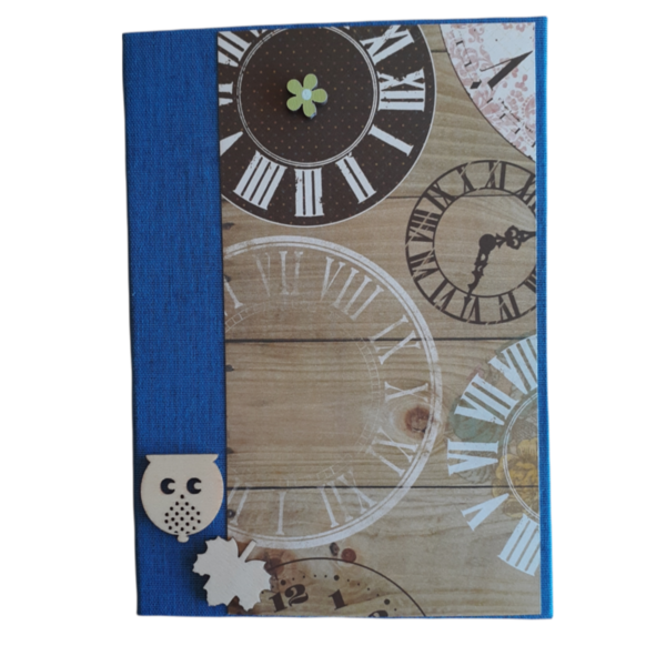 χειροποίητη κάρτα μπλε και σχέδιο με ρολόγια (17,5 * 12,5 εκ.) - γενική χρήση