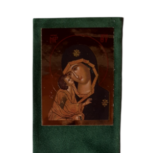 χειροποίητος βελουτέ πράσινος σελιδοδείκτης με εικόνα της Παναγίας - με φούντες, σελιδοδείκτες - 2