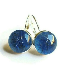Μικρά Μπλε Fused Glass Σκουλαρίκια με κούμπωμα ασφαλείας 25x13mm - γυαλί, μικρά, κρεμαστά, faux bijoux, φθηνά