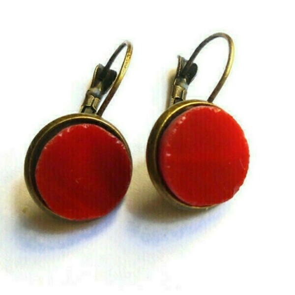 Μικρά Κόκκινα Σκουλαρίκια με Κούμπωμα Ασφαλείας - Γυαλί Βιτρώ - 25*13mm - γυαλί, minimal, μικρά, κρεμαστά, φθηνά