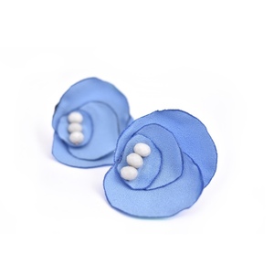 Γαλάζια υφασμάτινα σκουλαρίκια - δώρο, χάντρες, must αξεσουάρ, καρφωτά, ατσάλι