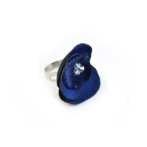 Δαχτυλίδι με μπλε λουλούδι και Swarovski - ημιπολύτιμες πέτρες, λουλούδι, ατσάλι, ιδεά για δώρο, αυξομειούμενα - 3
