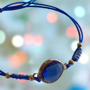 Βραχιόλι "SHINE ΒRIGHT" με γυάλινο μπλε οβάλ στοιχείο - μακραμέ, κορδόνια, χάντρες, πέρλες, χεριού, αυξομειούμενα - 2