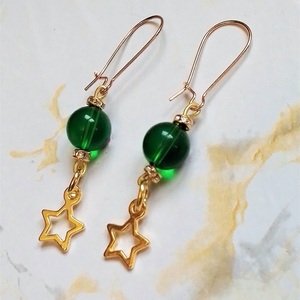 Χριστουγεννιάτικα σκουλαρίκια με πράσινη χάντρα και χρυσαφί αστέρι, 6 εκατοστά. - γυαλί, μαμά, κοσμήματα, χριστουγεννιάτικα δώρα, μπάλες - 4