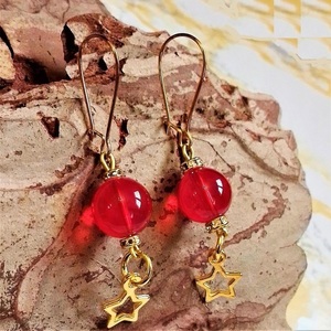 Χριστουγεννιάτικα σκουλαρίκια με κόκκινη χάντρα και χρυσαφί αστέρι, 6 εκατοστά. - γυαλί, μαμά, κοσμήματα, χριστουγεννιάτικα δώρα, μπάλες - 5