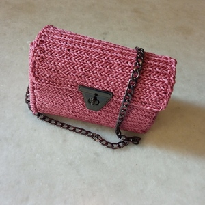 Πλεκτή γυναικεία τσάντα βαλιτσάκι ροζ - ύφασμα, ώμου, all day, tote, πλεκτές τσάντες - 5