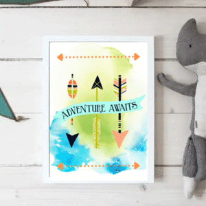 Παιδικά Καδράκια "Adventure Awaits" Σετ 2τμχ 21x30cm - πίνακες & κάδρα, κορίτσι, αγόρι, ζωάκια, παιδικά κάδρα - 3