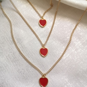 Κολιέ με χρυσή αλυσίδα και μεταλλική καρδιά με κόκκινο σμάλτο, δώρο για του Αγίου Βαλεντίνου. Μήκος 45 εκατοστά. - charms, καρδιά, κοσμήματα - 2