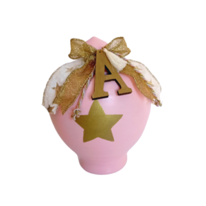 Πήλινος κουμπαράς με ξύλινο μονόγραμμα 26εκ.ύψος ροζ με χρυσό αστέρι - κορίτσι, πηλός, κουμπαράδες, δώρο γέννησης, 1-2 ετών