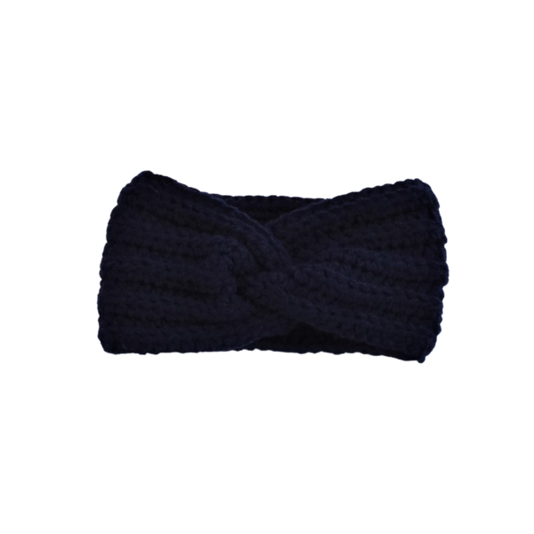 Χειροποίητη πλεκτή στριφτή κορδέλα μπλε σκούρο από 100% ακρυλικό νήμα - μαλλί, turban, headbands