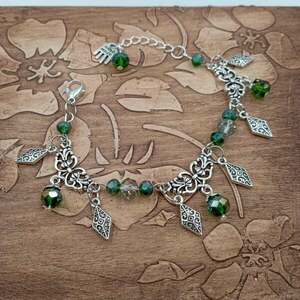 Βραχιόλι Athena με πράσινους κρυστάλλους. - γυαλί, charms, γυναικεία, χεριού, αυξομειούμενα - 2