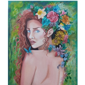 "Ιλίνα, η Ανθοφόρα" Πίνακας Ζωγραφικής, ελαιογραφία 40×50cm - πίνακες & κάδρα, πίνακες ζωγραφικής