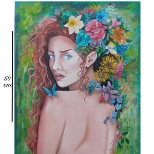 "Ιλίνα, η Ανθοφόρα" Πίνακας Ζωγραφικής, ελαιογραφία 40×50cm - πίνακες & κάδρα, πίνακες ζωγραφικής - 2