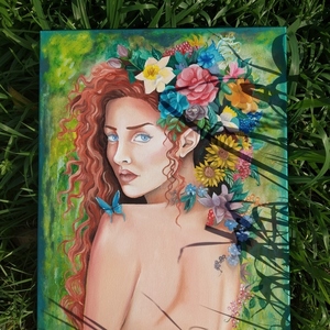 "Ιλίνα, η Ανθοφόρα" Πίνακας Ζωγραφικής, ελαιογραφία 40×50cm - πίνακες & κάδρα, πίνακες ζωγραφικής - 4
