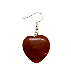 Σκουλαρίκια επάργυρα με γάντζο κρεμαστά με φυσική πέτρα σε σχήμα καρδιά - Καφέ - ημιπολύτιμες πέτρες, ατσάλι, κρεμαστά, γάντζος, φθηνά - 2