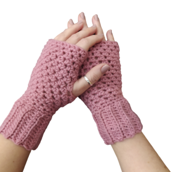 Χειροποίητα πλεκτά γυναικεία γάντια χωρίς δάκτυλα ροζ σάπιο μήλο - γυναικεία, δώρο, ακρυλικό - 2