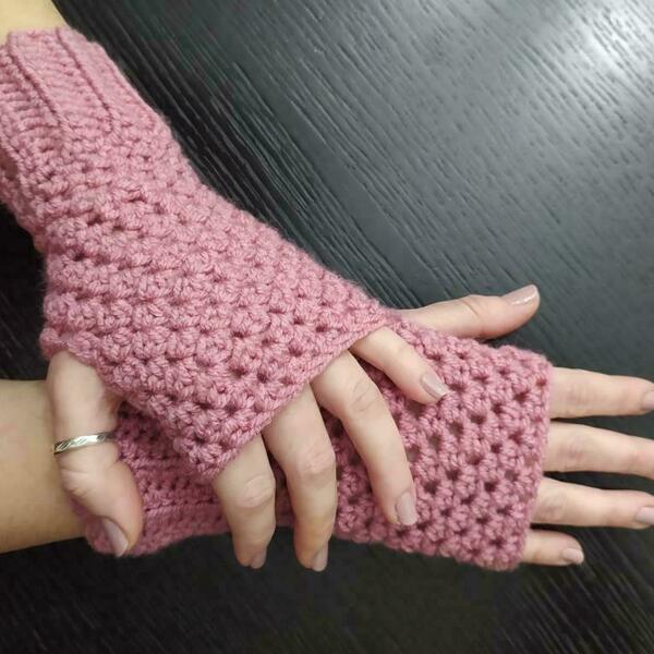Χειροποίητα πλεκτά γυναικεία γάντια χωρίς δάκτυλα ροζ σάπιο μήλο - γυναικεία, δώρο, ακρυλικό - 4