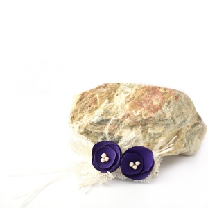 Barrette με μωβ λουλουδάκια - ύφασμα, ιδεά για δώρο, hair clips