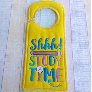 Υφασμάτινο Κεντητό Κίτρινο Κρεμαστάρι Πόρτας 10*24 cm "Shhh! Study Time" - κεντητά, κορίτσι, αγόρι, δώρο, κρεμάστρες - 2