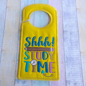 Υφασμάτινο Κεντητό Κίτρινο Κρεμαστάρι Πόρτας 10*24 cm "Shhh! Study Time" - κεντητά, κορίτσι, αγόρι, δώρο, κρεμάστρες - 3