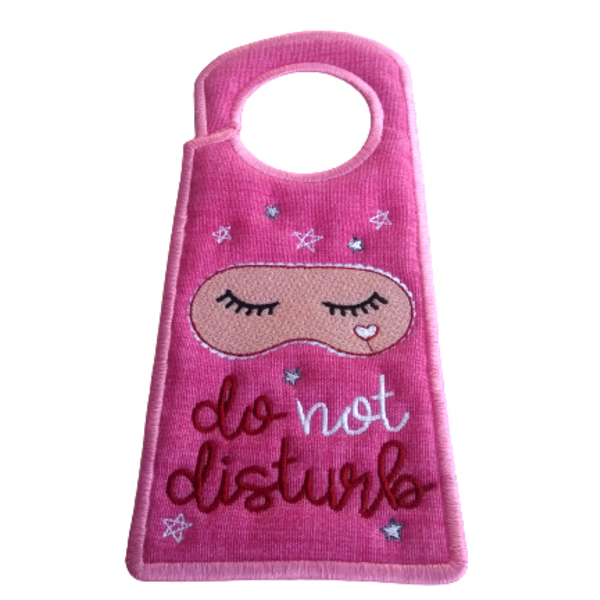Υφασμάτινο Κεντητό Ροζ Κρεμαστάρι Πόρτας 10*24 cm "Do Not Disturb" - κεντητά, κορίτσι, κρεμάστρες