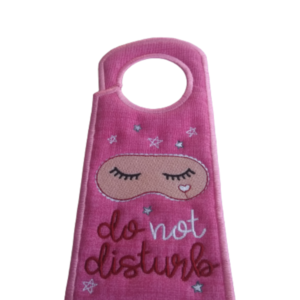 Υφασμάτινο Κεντητό Ροζ Κρεμαστάρι Πόρτας 10*24 cm "Do Not Disturb" - κεντητά, κορίτσι, κρεμάστρες - 2