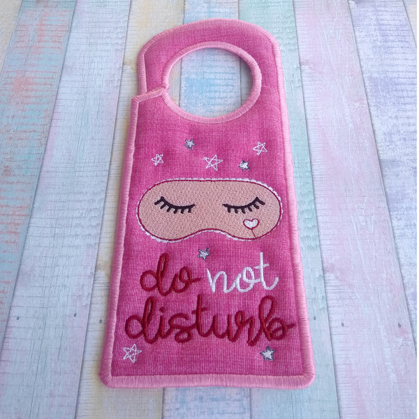 Υφασμάτινο Κεντητό Ροζ Κρεμαστάρι Πόρτας 10*24 cm "Do Not Disturb" - κεντητά, κορίτσι, κρεμάστρες - 3