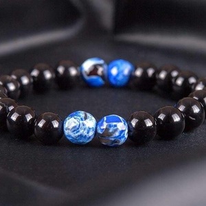 ONYX BLACK BRACELET AND AHAT DARK BLUE FASETTED - ημιπολύτιμες πέτρες, γυναικεία, χάντρες, χεριού, φθηνά