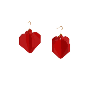 Κοντό κόκκινο σκουλαρίκι pixel heart από plexiglass - μήκος 3.6 cm - ασήμι, επιχρυσωμένα, plexi glass, κοσμήματα, αγ. βαλεντίνου - 3