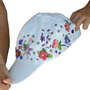 Καπέλο με κεντημένα λουλούδια (παιδικό) - ύφασμα, καπέλα