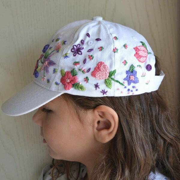 Καπέλο με κεντημένα λουλούδια (παιδικό) - ύφασμα, καπέλα - 3