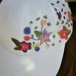 Καπέλο με κεντημένα λουλούδια (παιδικό) - ύφασμα, καπέλα - 5