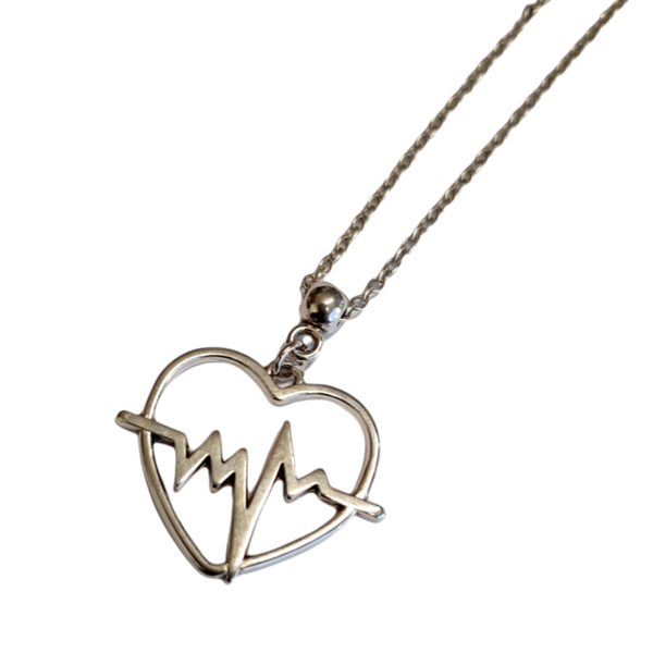 Μενταγιόν με επάργυρη καρδιά και ατσάλινη αλυσίδα 45εκ - charms, μέταλλο, κοντά, ατσάλι, κοσμήματα