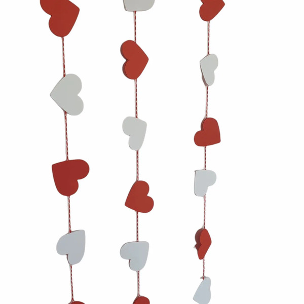 Διακοσμητική γιρλάντα καρδούλες κόκκινες και άσπρες 3 layers γύρω στο 1m περίπου το καθένα - καρδιά, βαλεντίνος, διακοσμητικά, δώρα αγίου βαλεντίνου, αγ. βαλεντίνου - 2