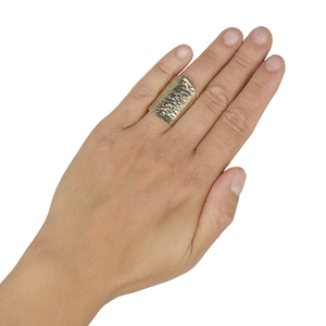 Χειροποίητο μακρύ σφυρήλατο γυναικείο δαχτυλίδι από αλπακά Ύψος 28 χιλ. - αλπακάς, boho, σταθερά, μεγάλα - 2