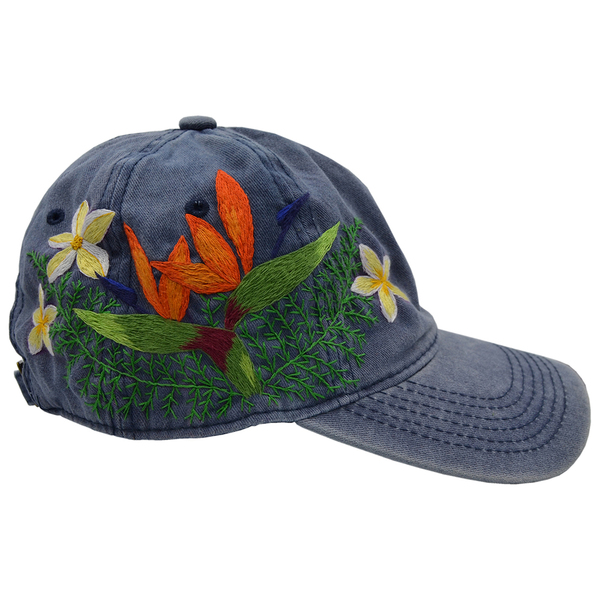 Καπέλο με κεντημένα λουλούδια (washed blue)