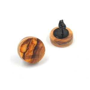 Σκουλαρίκι ανδρικό αυτιού χειροποίητο μοναδικό απο ξύλο ελιάς_016, Φ 1,5 εκ. - ξύλο, καρφωτά, boho, καρφάκι - 3