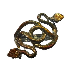Μεταλλικό βαμμένο βραχιόλι "Φίδια" σε χρυσαφί & λαδί 8*7 εκ πρόσοψη - επάργυρα, σταθερά, zamak, χεριού, χειροπέδες