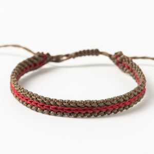Unisex καφέ και κόκκινο βραχιόλι μακραμε - mocha brown and red macrame bracelet - ύφασμα, μακραμέ, boho, χεριού, αυξομειούμενα