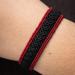 Unisex κόκκινο και μαύρο βραχιόλι μακραμε - red and black macrame bracelet - ύφασμα, μακραμέ, boho, χεριού, αυξομειούμενα - 3