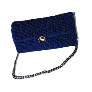 Πλεκτή τσάντα χειροποίητη ~28CMΧ15,5CM μπλε - ώμου, all day, πλεκτές τσάντες, βραδινές, μικρές - 2