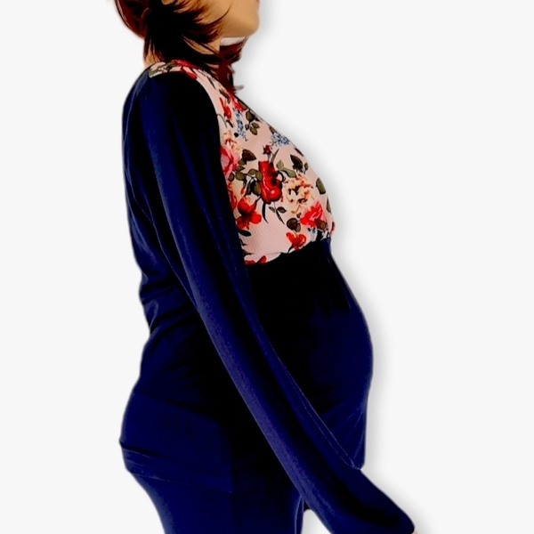 Γυναικεία μπλούζα εγκυμοσύνης - θηλασμού δίχρωμη - μακρυμάνικες - 2